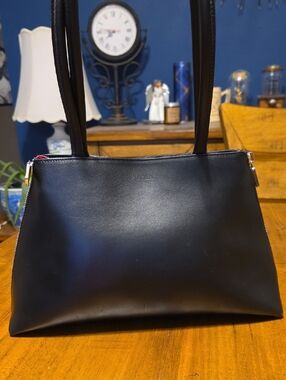 Furla Black Leather Shoulder Bag with Red Interior Trim
